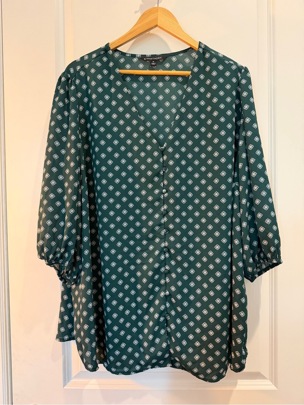 41 Hawthorn Stitch Fix Green Printed Button-Front Blouse